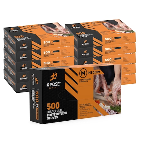 Xpose Safety PG500, Disposable Gloves, Poly, Powder-Free, M, 2 PK, Clear PG500M-10-X-S